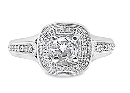 14K WHITE GOLD 1/2 CT DIAMOND RING WITH 1/4 CT ACCENT DIAMONDS