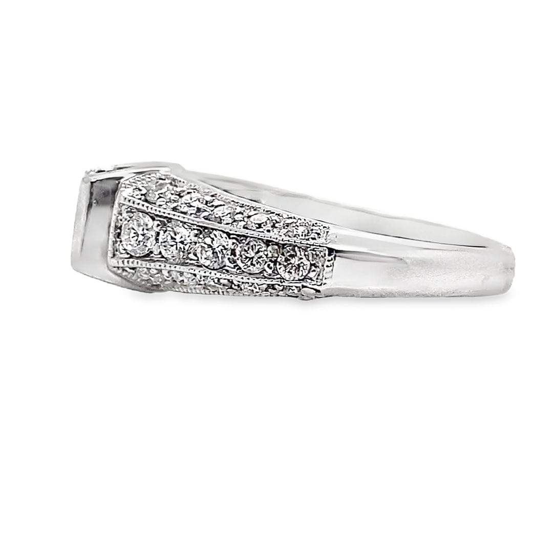 14K WHITE GOLD PRINCESS CUT .51 CT H-I/VS2 NATURAL DIAMOND CENTER 1/2 CT TW NATURAL ROUND BRILLIANT DIAMOND ACCENT RING