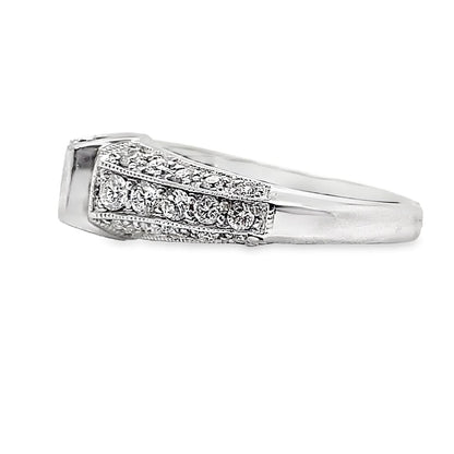 14K WHITE GOLD PRINCESS CUT .51 CT H-I/VS2 NATURAL DIAMOND CENTER 1/2 CT TW NATURAL ROUND BRILLIANT DIAMOND ACCENT RING