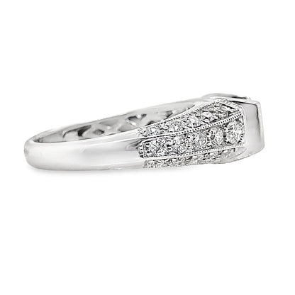 14K WHITE GOLD PRINCESS CUT .51 CT H-I/VS2 NATURAL DIAMOND CENTER 1/2 CT TW NATURAL ROUND BRILLIANT DIAMOND ACCENT RING