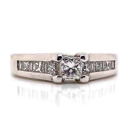 14K WHITE GOLD .85 CT TW ALL DIAMOND PRINCESS CUT CENTER ENGAGEMENT RING