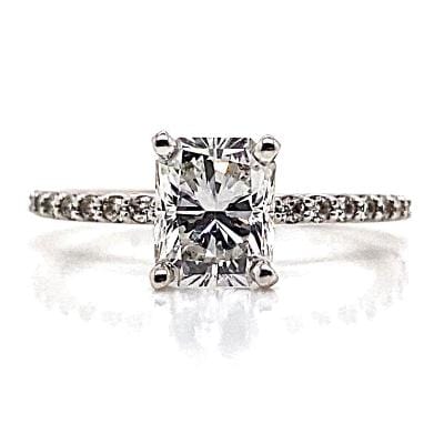 14K WHITE GOLD 1.34 CT NATURAL RADIANT CUT DIAMOND CENTER G/SI2 GIA CERTIFIED  .25 CT TW NATURAL ROUND BRILLIANT DIAMOND ACCENT ENGAGEMENT RING