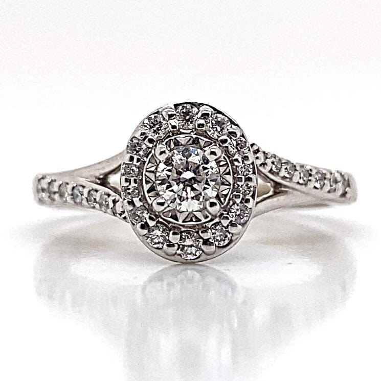 10K WHITE GOLD 1/2 CT TW NATURAL ROUND BRILLIANT ALL DIAMOND HALO STYLE RING