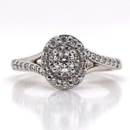 10K WHITE GOLD 1/2 CT TW NATURAL ROUND BRILLIANT ALL DIAMOND HALO STYLE RING