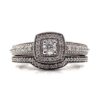 14K WHITE GOLD 1/3 CT TW ALL NATURAL DIAMOND GH/I2 QUALITY HALO STYLE WEDDING RING SET