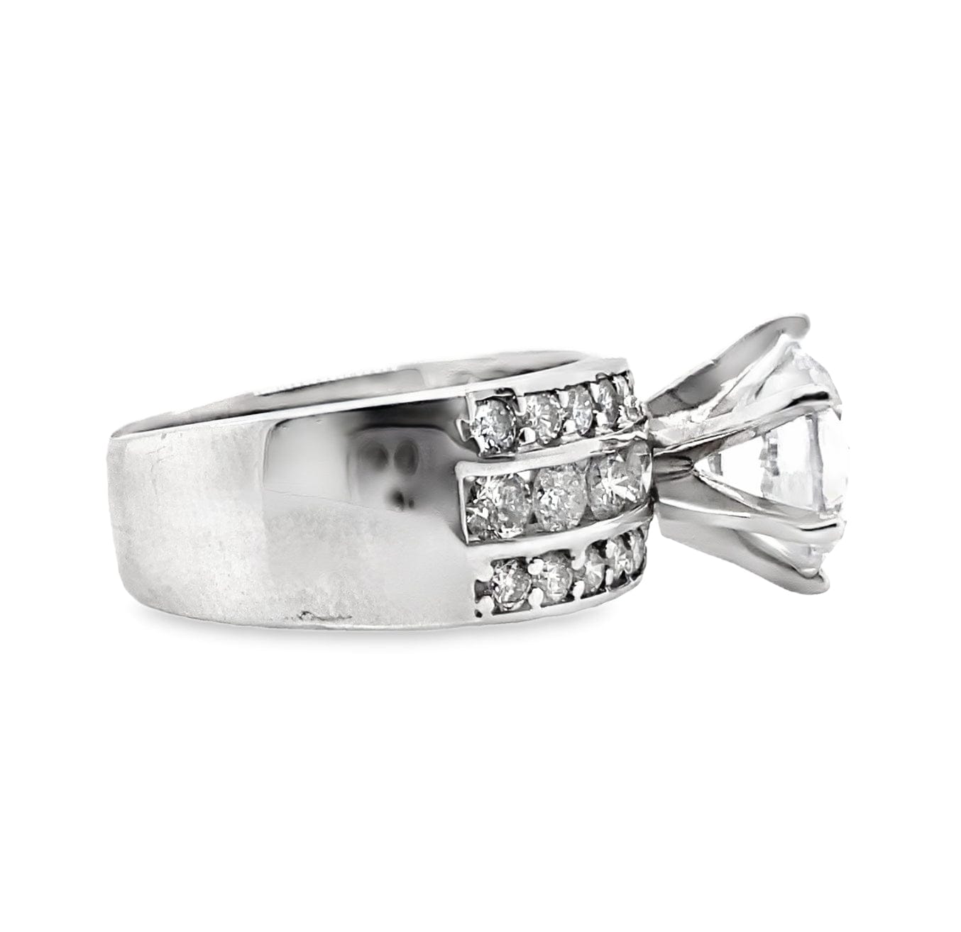 14K WHITE GOLD CZ CENTER (8MM RBC) 1.10 CT TW NATURAL ROUND BRILLIANT ACCENT CHANNEL SET CENTER WITH PAVE EDGE RING