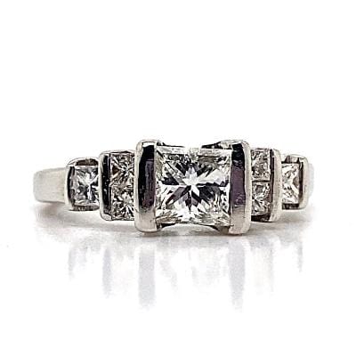 PLATINUM 3/4 CT NATURAL PRINCESS CUT CENTER I/I1  1/2 CT TW NATURAL PRINCESS CUT DIAMOND ACCENT CHANNEL RING