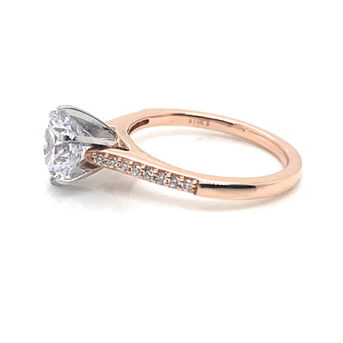 14K ROSE GOLD RING WITH WHITE GOLD HEAD CZ CENTER (6.5 MM RBC) .20CT TW NATURAL ROUND BRILLIANT ACCENT RING