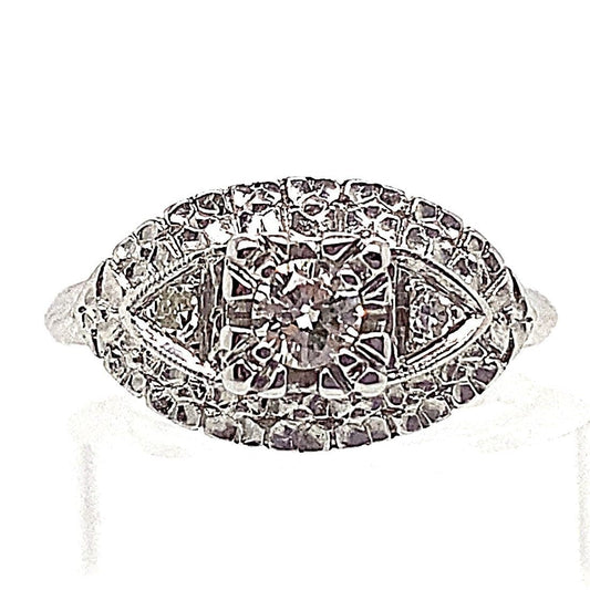 14K WHITE GOLD .25CT RBC NATURAL DIAMOND .05CT TW ACCENT ESTATE RING