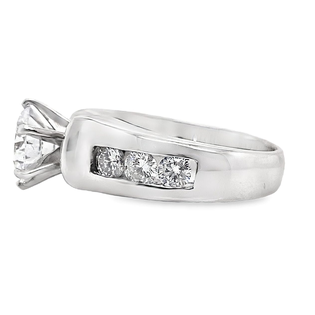 14K WHITE GOLD CZ CENTER (8.5MM RBC) 1.25 CT TW NATURAL ROUND BRILLIANT DIAMOND ACCENT CHANNEL SET RING