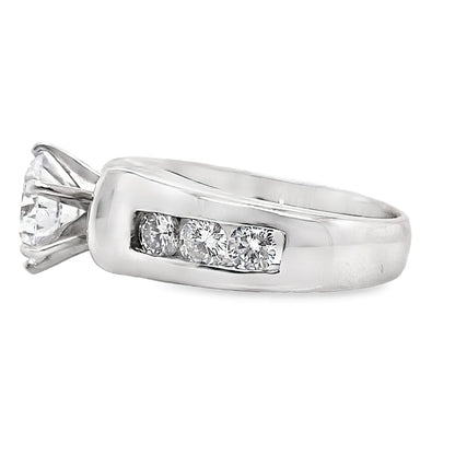 14K WHITE GOLD CZ CENTER (8.5MM RBC) 1.25 CT TW NATURAL ROUND BRILLIANT DIAMOND ACCENT CHANNEL SET RING