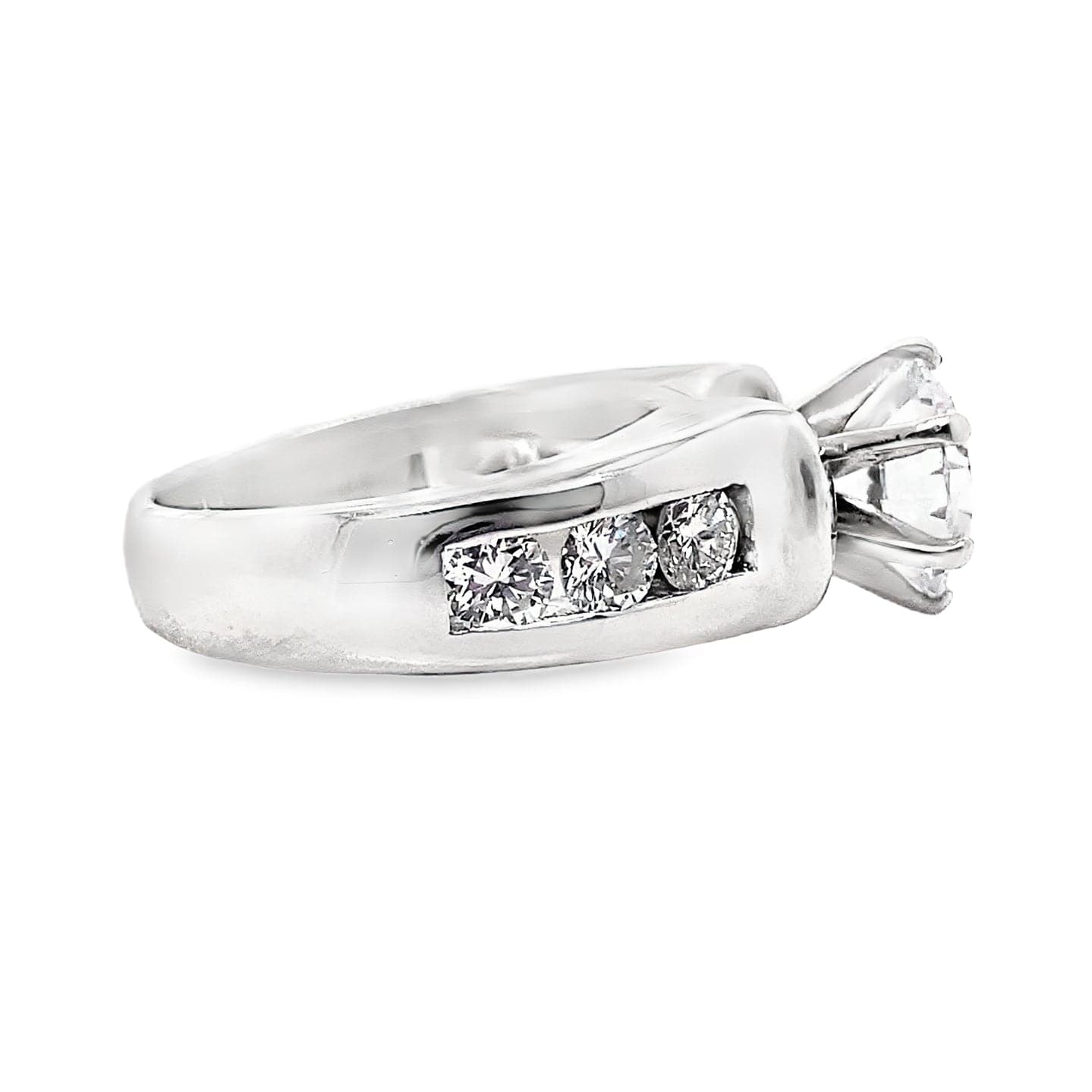 14K WHITE GOLD CZ CENTER (8.5MM RBC) 1.25 CT TW NATURAL ROUND BRILLIANT DIAMOND ACCENT CHANNEL SET RING