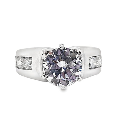14K WHITE GOLD CZ CENTER (8.5MM RBC) 1.25 CT TW NATURAL ROUND BRILLIANT DIAMOND ACCENT CHANNEL SET RING