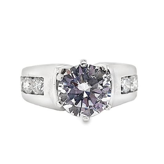 14K WHITE GOLD CZ CENTER (8.5MM RBC) 1.25 CT TW NATURAL ROUND BRILLIANT DIAMOND ACCENT CHANNEL SET RING