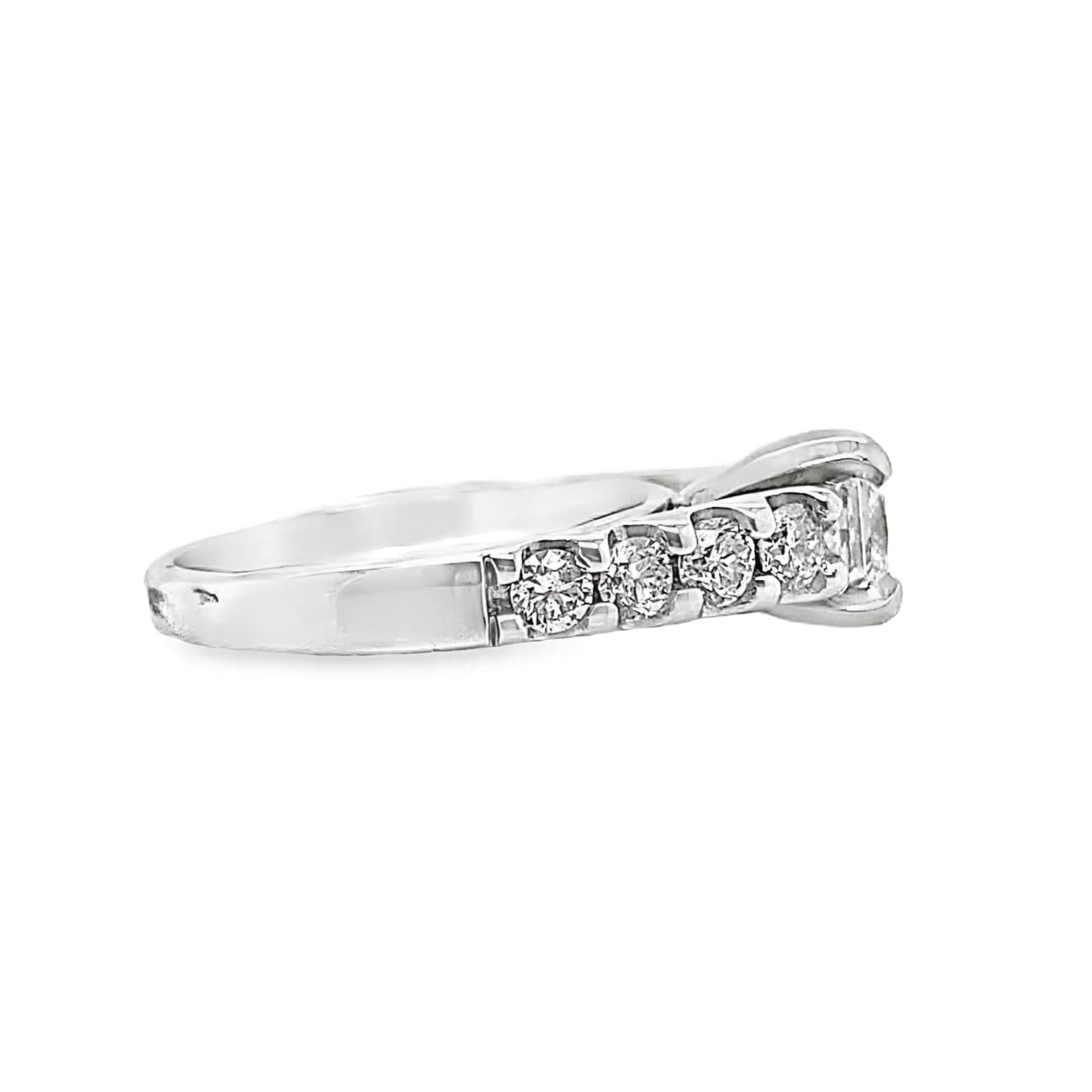 14K WHITE GOLD .80 CT NATURAL PRINCESS CUT DIAMOND CENTER H/VS2  .45 CT TW NATURAL ROUND BRILLIANT DIAMOND ACCENT  ENGAGEMENT RING