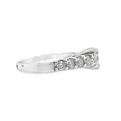 14K WHITE GOLD .80 CT NATURAL PRINCESS CUT DIAMOND CENTER H/VS2  .45 CT TW NATURAL ROUND BRILLIANT DIAMOND ACCENT  ENGAGEMENT RING