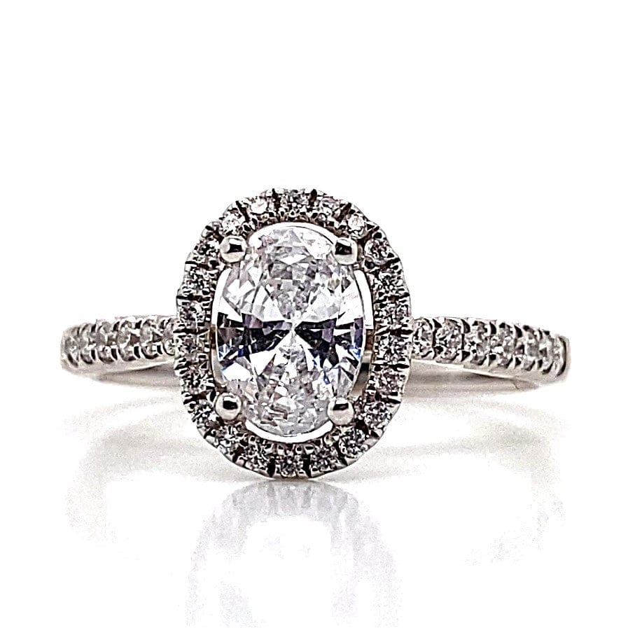 18K WHITE GOLD CZ CENTER .35 CT TW ACCENT HALO ENGAGAMENT RING