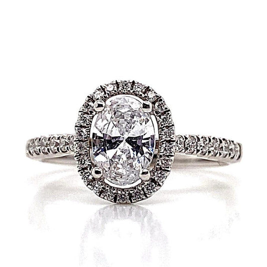 18K WHITE GOLD CZ CENTER .35 CT TW ACCENT HALO ENGAGAMENT RING