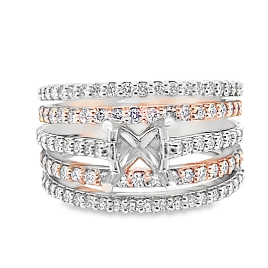 14K WHITE AND ROSE GOLD NO CENTER (7.5 MM RBC) 1.45 CT TW NATURAL ROUND BRILLIANT ACCENT FIVE BAND STYLE RING