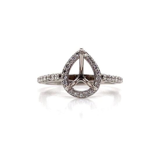 14K WHITE GOLD NO CENTER (7X5 MM PEAR) 1/3 CT TW LAB GROWN ROUND BRILLIANT ACCENT DIAMOND HALO STYLE RING