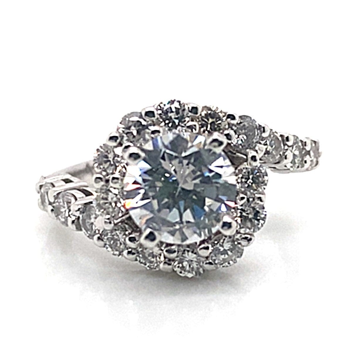 14K WHITE GOLD CZ CENTER (7.5MM RBC) .80 CT TW NATURAL ROUND BRILLIANT DIAMOND ACCENT RING