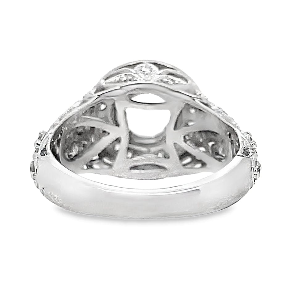 18K WHITE GOLD NO CENTER (7.5 MM RBC) .60 CT TW NATURAL ROUND BRILLIANT DIAMOND ACCENT UNIQUE CUSTOM HALO STYLE RING
