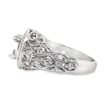 18K WHITE GOLD NO CENTER (7.5 MM RBC) .60 CT TW NATURAL ROUND BRILLIANT DIAMOND ACCENT UNIQUE CUSTOM HALO STYLE RING