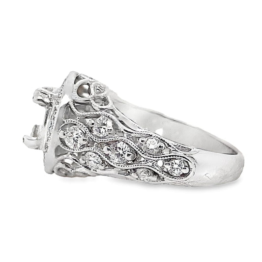 18K WHITE GOLD NO CENTER (7.5 MM RBC) .60 CT TW NATURAL ROUND BRILLIANT DIAMOND ACCENT UNIQUE CUSTOM HALO STYLE RING