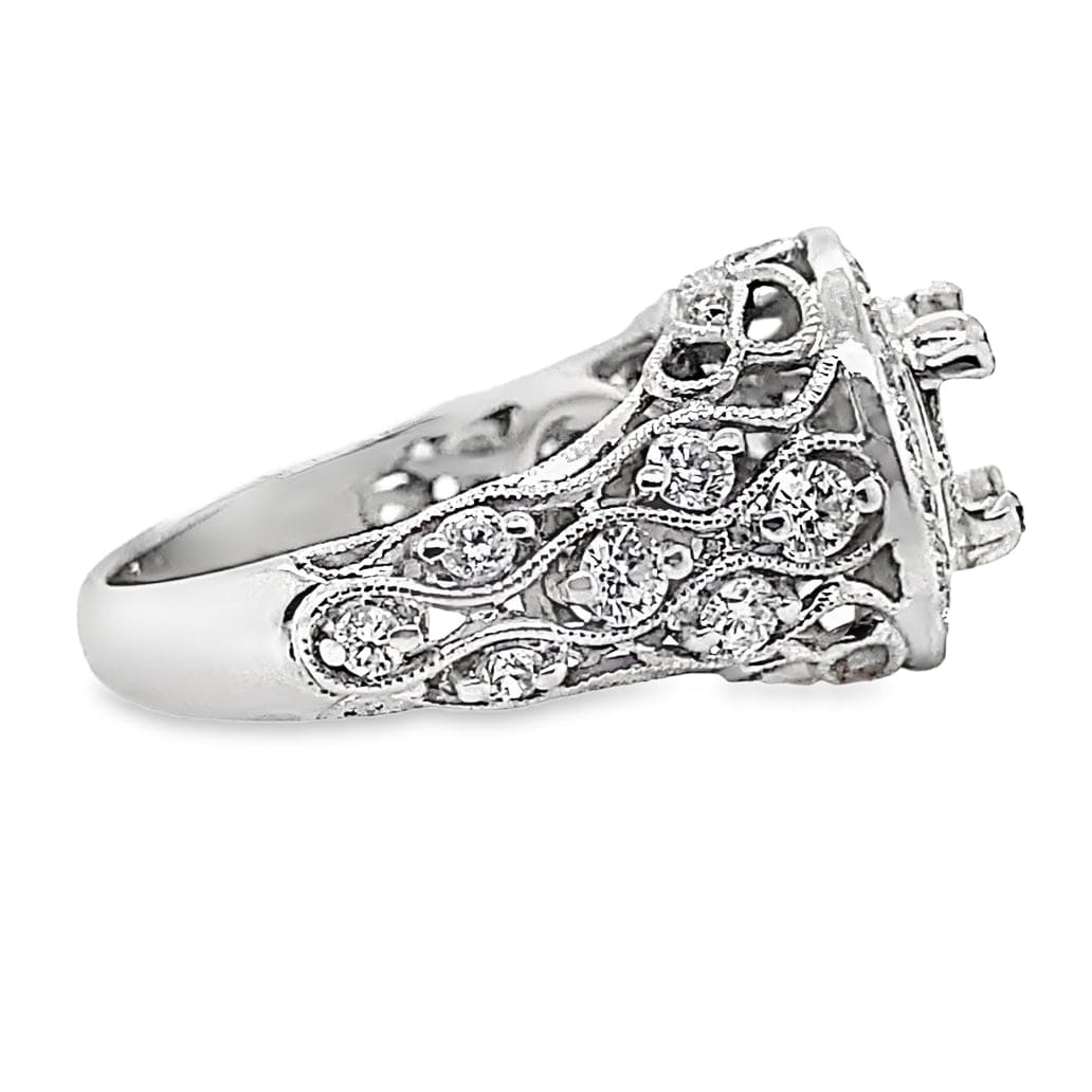 18K WHITE GOLD NO CENTER (7.5 MM RBC) .60 CT TW NATURAL ROUND BRILLIANT DIAMOND ACCENT UNIQUE CUSTOM HALO STYLE RING