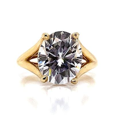 14K YELLOW GOLD 3.0 CT OVAL MOISSANITE CENTER SPLIT SHANK STYLE RING