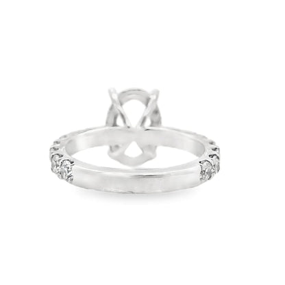14K WHITE GOLD NO CENTER (10X6 MM OVAL) 1.50 CT TW NATURAL ROUND BRILLIANT DIAMOND ACCENT HIDDEN HALO STYLE RING