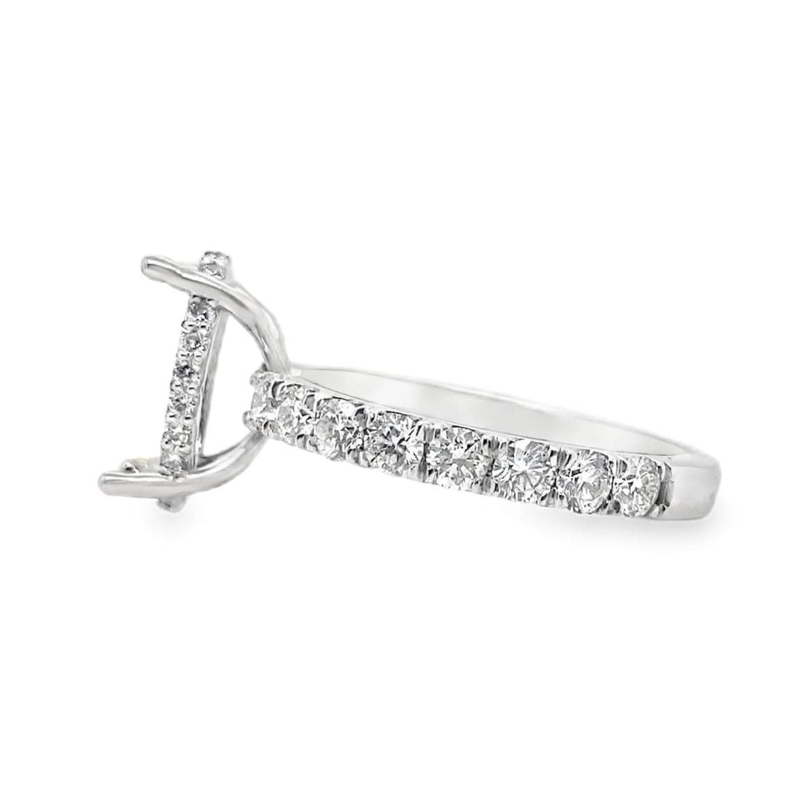 14K WHITE GOLD NO CENTER (10X6 MM OVAL) 1.50 CT TW NATURAL ROUND BRILLIANT DIAMOND ACCENT HIDDEN HALO STYLE RING