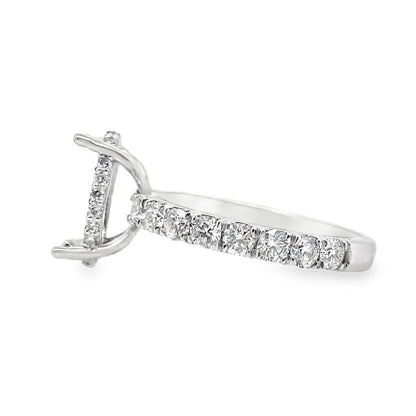 14K WHITE GOLD NO CENTER (10X6 MM OVAL) 1.50 CT TW NATURAL ROUND BRILLIANT DIAMOND ACCENT HIDDEN HALO STYLE RING