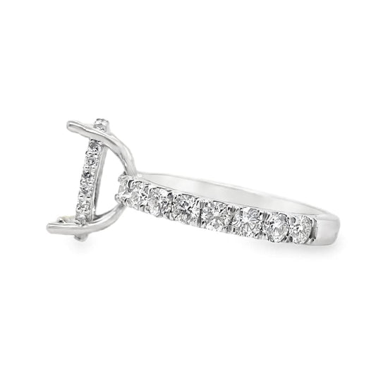 14K WHITE GOLD NO CENTER (10X6 MM OVAL) 1.50 CT TW NATURAL ROUND BRILLIANT DIAMOND ACCENT HIDDEN HALO STYLE RING