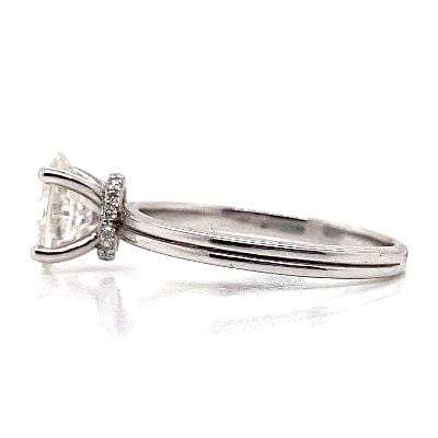 14K WHITE GOLD OVAL MOISSANITE (8X6MM) CENTER .15CT TW ROUND BRILLIANT NATURAL DIAMOND ACCENT RING