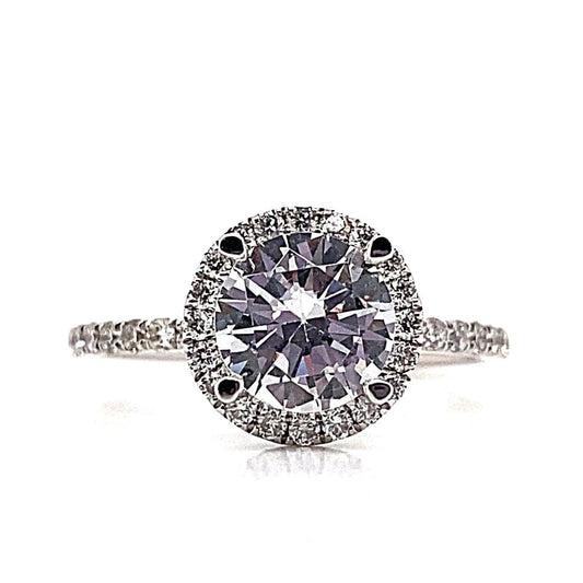 18K WHITE GOLD CZ CENTER (RBC) .51 CT TW NATURAL ROUND BRILLIANT DIAMOND ACCENT HALO STYLE ENGAGEMENT RING