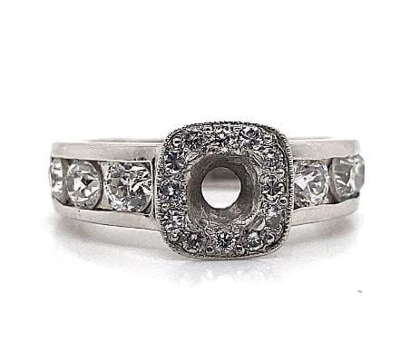 PLATINUM NO CENTER (6 MM RBC)  1.70 CT TW NATURAL ROUND BRILLIANT DIAMOND ACCENT  CUSHION HALO STYLE RING