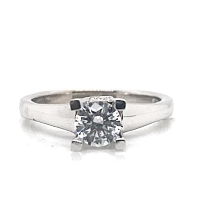 14K WHITE GOLD CZ CENTER .25 CT TW DIAMOND ACCENT RING