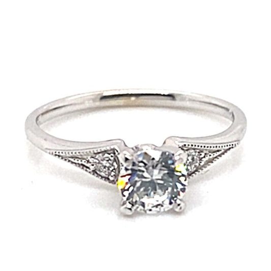 14K WHITE GOLD CZ CENTER (6MM RBC) .10 CT TW NATURAL ROUND BRILLIANT DIAMOND RING