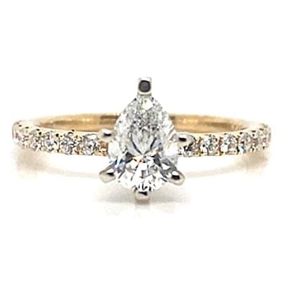 14K YELLOW GOLD .50 CT PEAR IJ/SI NATURAL DIAMOND CENTER .30 CT TW ROUND BRILLIANT NATURAL DIAMOND ACCENT DIAMONDS ENGAGEMENT RING