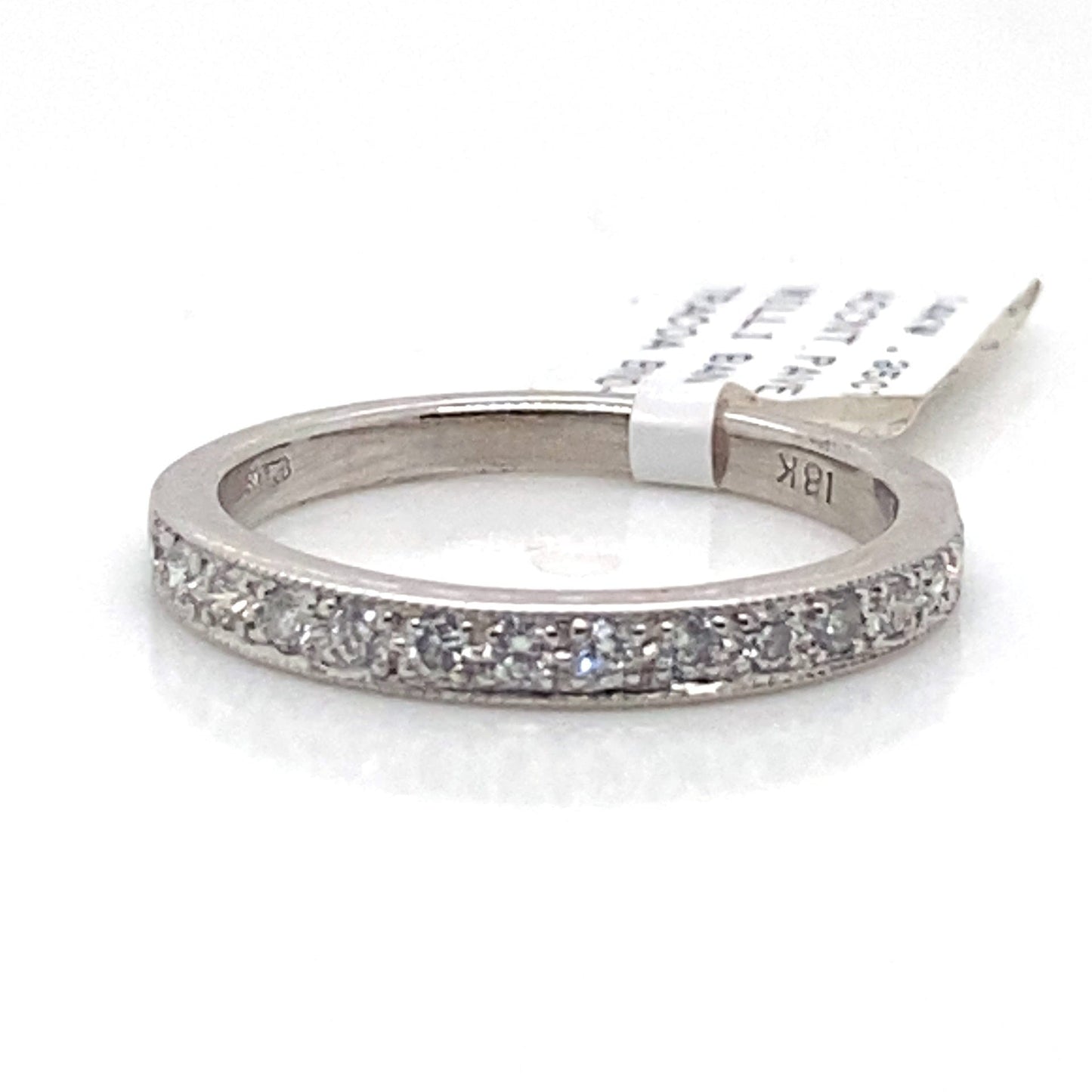 18K WHITE GOLD .35 CT TW NATURAL DIAMOND ACCENT PAVE SET MILGRAIN LADIES WEDDING BAND