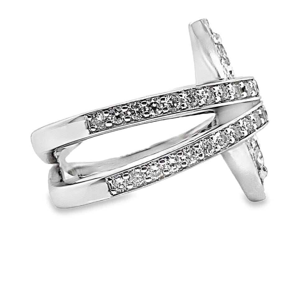 14K WHITE GOLD  .63 CT TW NATURAL TRILLION DIAMOND 1.35 CT TW NATURAL ROUND BRILLIANT DIAMOND ACCENT SPLIT SHANK WITH TWO TRILLION HALO STYLE RING WITH SQUARE SHANK