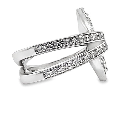 14K WHITE GOLD  .63 CT TW NATURAL TRILLION DIAMOND 1.35 CT TW NATURAL ROUND BRILLIANT DIAMOND ACCENT SPLIT SHANK WITH TWO TRILLION HALO STYLE RING WITH SQUARE SHANK