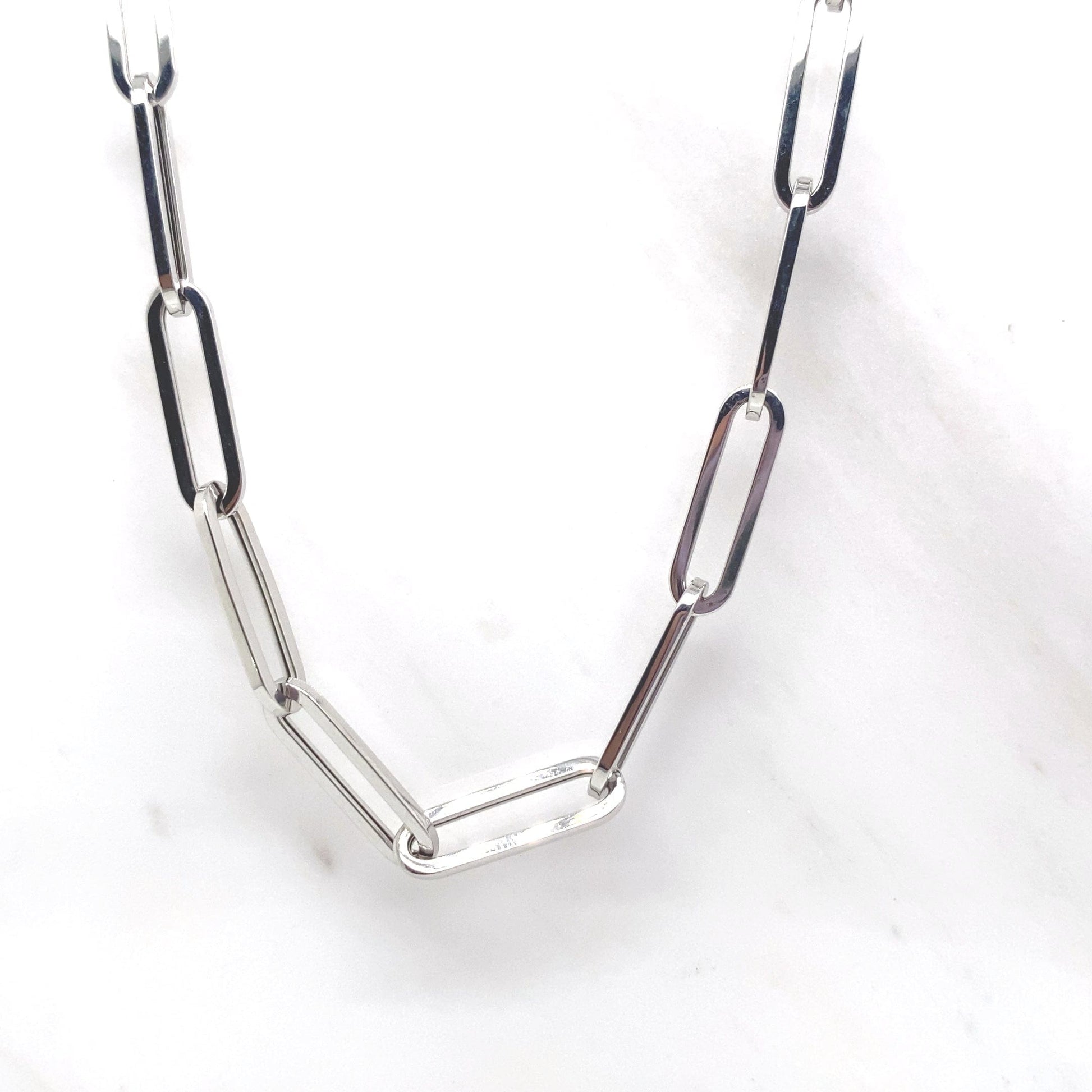 14K WHITE GOLD PAPER CLIP NECKLACE  16" 5.9 GRAMS