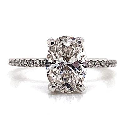 14K WHITE GOLD 1.56 CT OVAL LAB GROWN DIAMOND CENTER G/VVS2   .35 CT TW LAB GROWN ROUND BRILLIANT DIAMOND ACCENT ENGAGEMENT RING
