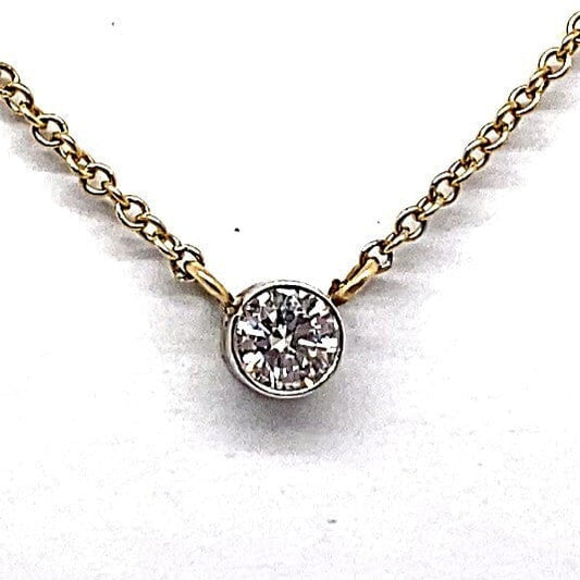 14K YELLOW AND WHITE GOLD .10 CT NATURAL ROUND BRILLIANT DIAMOND BEZEL SET NECKLACE
