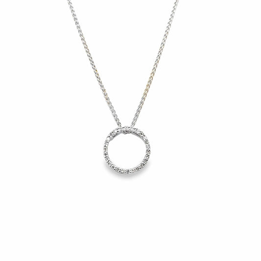 14K WHITE GOLD DIAMOND CIRCLE NECKLACE - 1/5 CT TW ROUND BRILLIANT