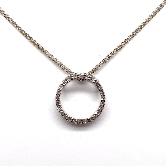 Christopher Fine Diamonds 14K WHITE GOLD  1/5 CT TW NATURAL ROUND BRILLIANT DIAMOND PETITE CIRCLE NECKLACE