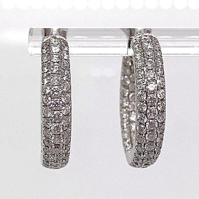 18K WHITE GOLD 3.5 CT TW NATURAL ROUND BRILLIANT DIAMOND MICRO PAVE SET IN AND OUT STYLE HOOP EARRINGS