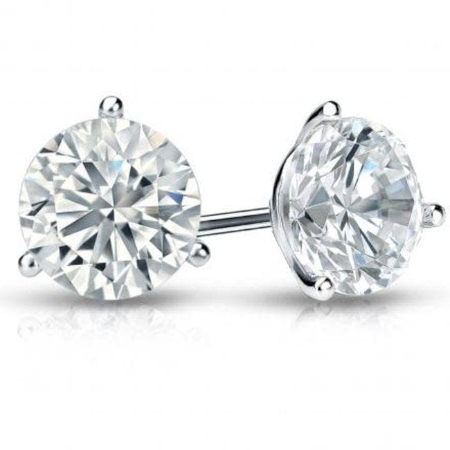 14K WHITE GOLD 1.48 CT TW LAB GROWN DIAMOND ROUND BRILLIANT E-F/VS E- MARTINI STYLE STUD EARRINGS